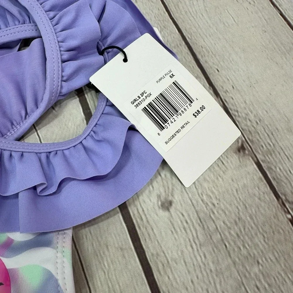 NWT hurley 2pc swimsuit bikini purple pulse sz 6X surf beach sand summer